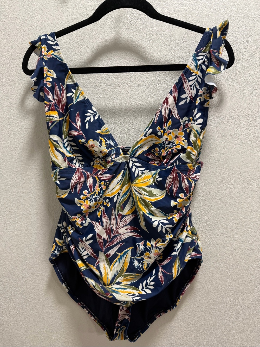 Anne Cole Navy Floral One-Piece Swimsuit with Yellow & Burgundy Accents